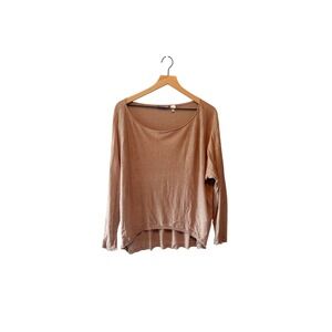 Acrobat Women 100% Linen Long Sleeve Scoop Neck High-Low Hem Sweater Tan OS